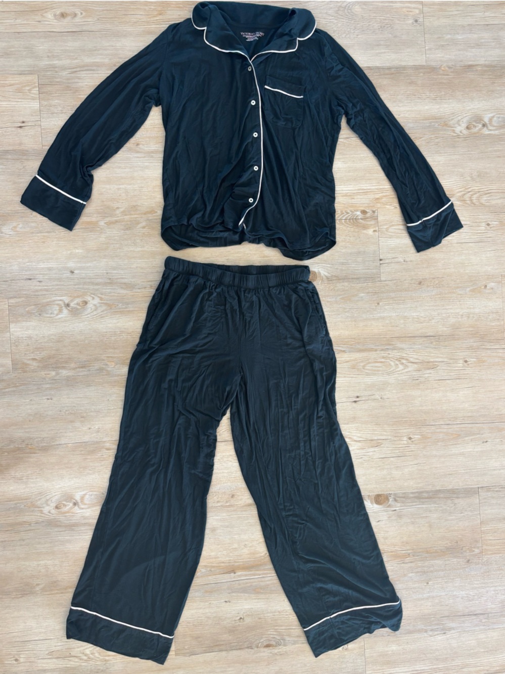 Victoria's Secret Black Pajama Set with White Piping